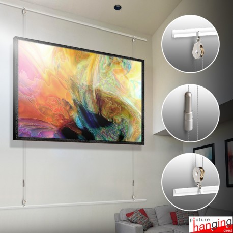 J-Rail High Ceiling Picture Hanging Kit - Complete: Rail & Fittings for Tall Walls!