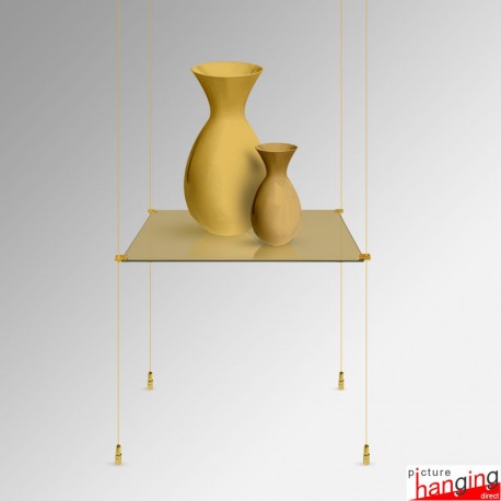 Suspended Gold Glass Shelf Units - Complete Gold Cable System & Gold Shelves!