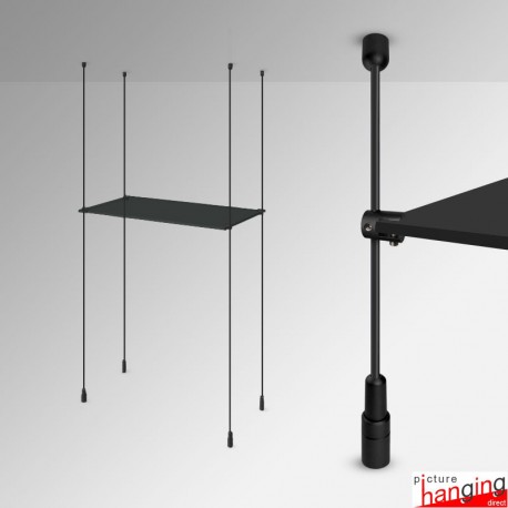 Black Rod Display Shelf Fittings Kit - Create Suspended Glass & Wood Shelving Units (Shelf Boards Not Included)